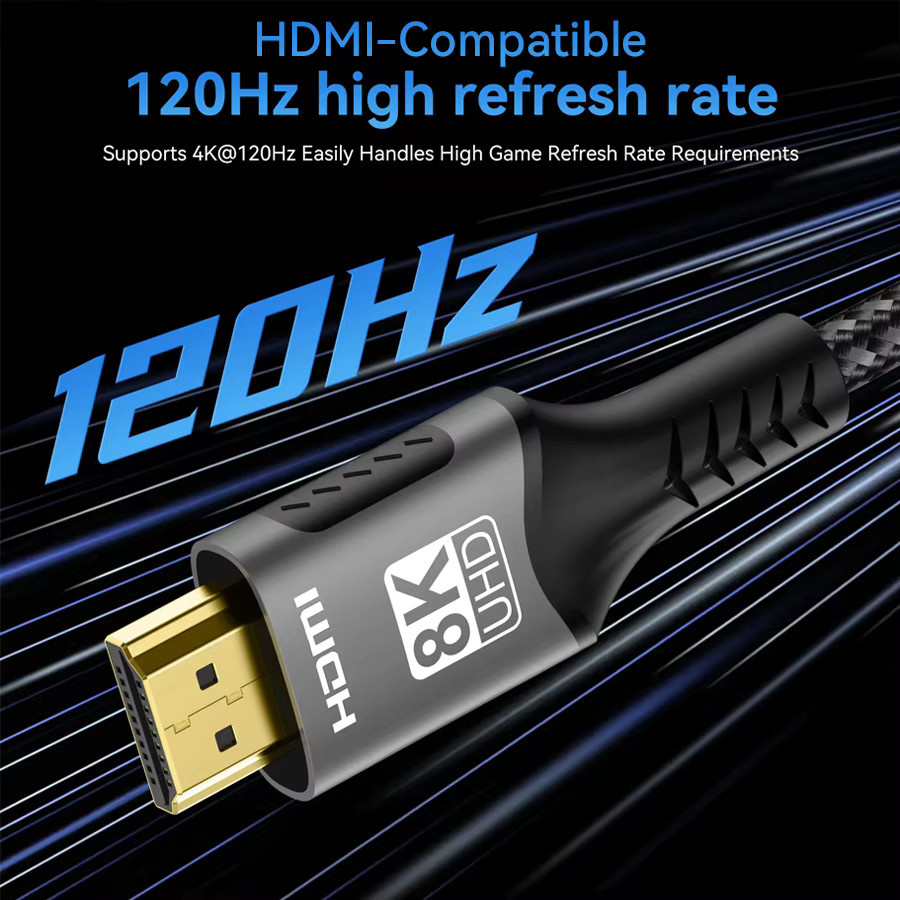 VAORLO HDMI 2.1 Videokabel für 8K 60Hz und 4K 120Hz, kompatibel mit PS5, Xbox und TV Box, in Schwarz oder Grau - Bild 4