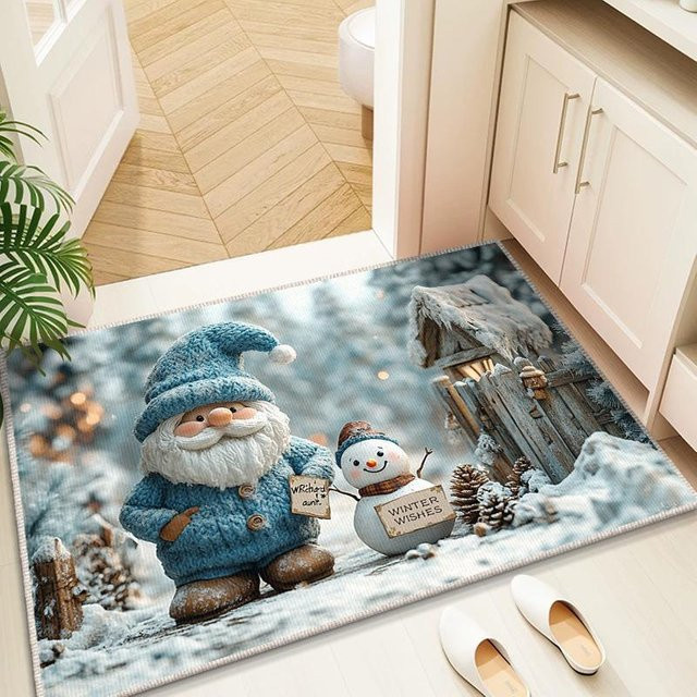 Lodestar Badezimmerteppich mit Weihnachts-Schneemann-Muster, Saugfähige Fußmatte aus Polyester, B/B: 40 x 60 cm, Mehrfarbig - Bild 1