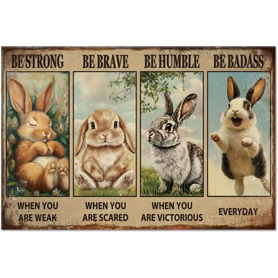 GLOBLELAND Metallblechschild Lustiges Kaninchen mit Motivationszitaten Be Strong Brave Humble in Weiss und Mehrfarbig, B/H: 20 x 20 cm - Bild 2