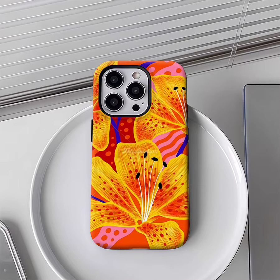 Handyhülle mit gelben Lilien für Apple iPhone 11 bis iPhone 17 Pro Max Plus, doppelschichtige Rückseite, Gelb/Mehrfarbig - Bild 4