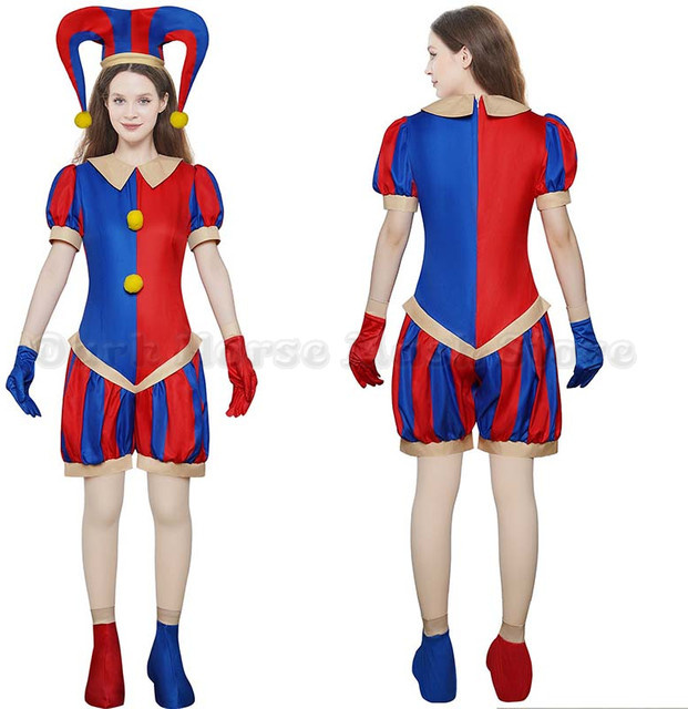 HHYRCOS The Amazing Digital Circus Zirkus-Pomni-Cosplay-Kostüm, Clown-Uniform, mit Hut und Handschuhen - Bild 1