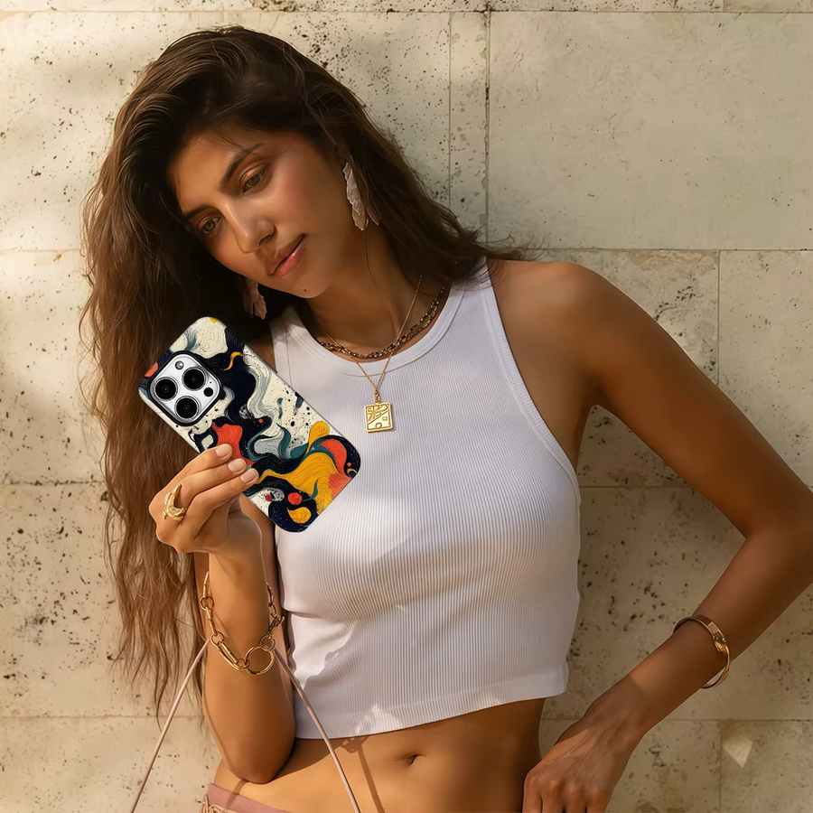 Bunte Wellenkunst Handyhülle mit doppelschichtiger Rückseite für Apple iPhone 17 Pro Max, 16, 15, 14, 13, 12, 11 und weitere Modelle, Mehrfarbig - Bild 6