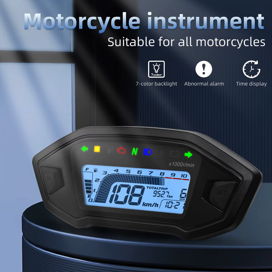 MAIMEIMI Universal Motorrad Digital Tacho mit 7 Farben LED Armaturenbrett und Blinkerleuchten in Schwarz und Multicolour - Bild 2