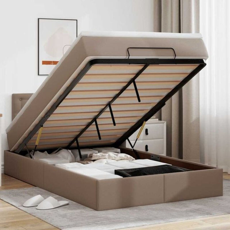 vidaxl Ottoman Polsterbett mit Matratze und LED in Braun aus Kunstleder mit B/T/H: 120 x 200 x 88 cm - Bild 1