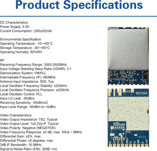 diymore RX3364 Drahtloses FPV-Bildübertragungsmodul in Blau, Hochempfindlicher Audio-Video-Empfänger für Drohnen, 3060-3500MHz Breitband - Bild 1