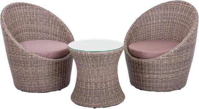 DELUKE Bistro-Set DARIA Gartenmöbel-Set in Korianderbraun aus Kunststoff und Stahl mit Glasoberfläche - Bild 1