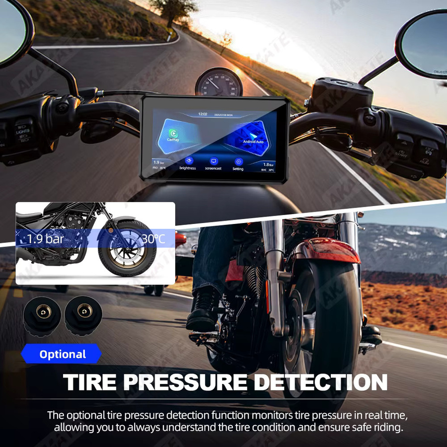 AKAMATE Tragbarer 5 Zoll Motorrad CarPlay und Android Auto Monitor, Wasserdichtes Bluetooth Dashboard Display in Schwarz - Bild 3