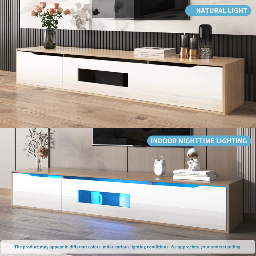 Okwish TV-Lowboard in Weiß mit farbveränderbarer LED-Beleuchtung, Hochglanz-Design, Wandmontage, B/T/H: 180 x 35 x 30 cm - Bild 3