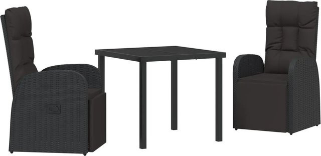 vidaXL Garten Essgruppe 3-teilig aus Poly Rattan und Stahl in Schwarz mit Glasplatte und Kissen - Bild 1