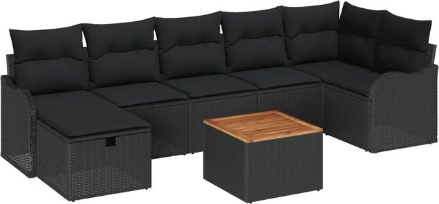 vidaXL Garten-Sofa-Set aus Poly Rattan in Schwarz, 8-teiliges L-Shape Lounge-Set mit Kissen und Stauraum - Bild 1
