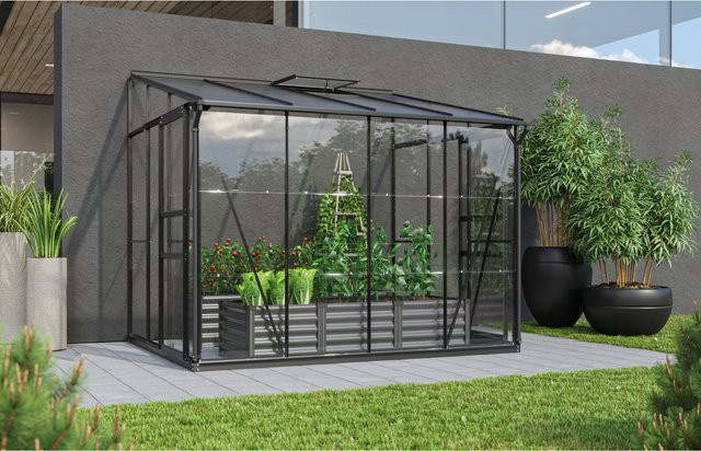 Vitavia Anlehn-Gewächshaus Osiris 5200 in Schwarz mit Pultdach, 5,2 m², Aluminiumrahmen, Einscheiben-Sicherheitsglas und Polycarbonat - Bild 1