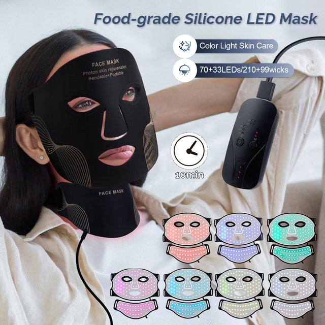 foreverlily Silikon-LED-Maske für Gesicht und Hals, 7-Farben-LED-Photon, Unisex - Bild 1