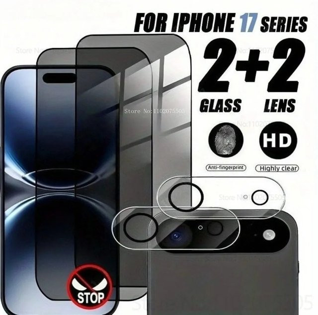 4-in-1 Schutzset für iPhone mit 2 Stück Full Cover Privatsphäre Panzerglas und 2 Stück Kameraschutz, transparent - Bild 1