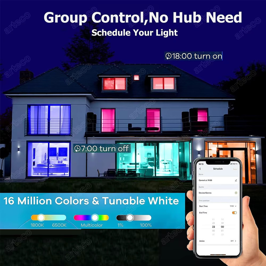Tuya Smart GU10 LED-Strahler mit WiFi und Bluetooth, RGB+CW+WW, dimmbar, 5W, 220V, Multicolor - Bild 3
