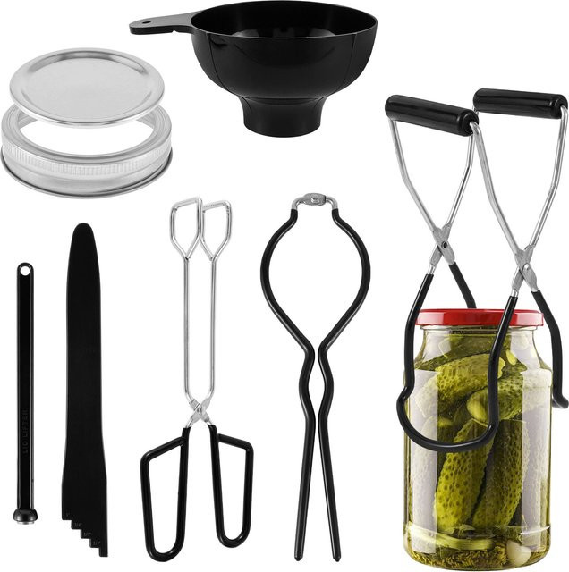 Willstar Konserven Werkzeug Set 7-teilig in Schwarz mit Glas Grabber Deckel Lifter Zange und Trichter für deine Küche - Bild 1
