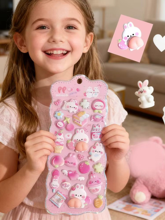 Kawaii 3D Hase Pfirsich Aufkleber in Pink und Multicolour für DIY Dekoration von Mobiltelefonen und Büchern - Bild 2