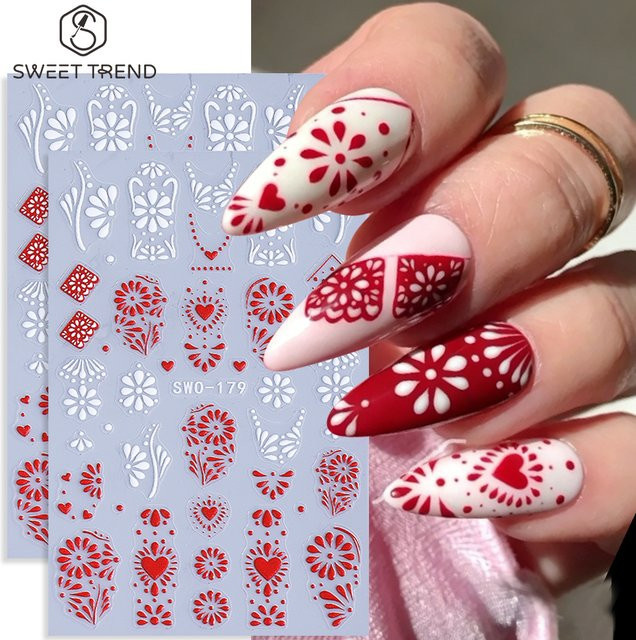 SWEET TREND Nagelaufkleber Rot-Weiße Blütenblätter, 2 Stück - Bild 1