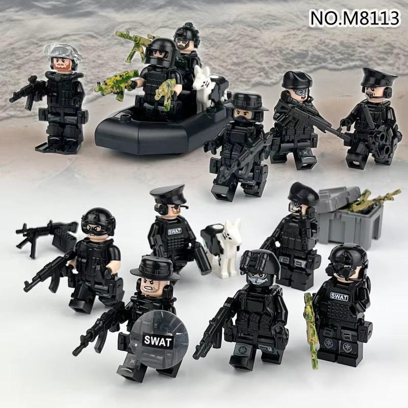 Meigao Bundes-Spezialpolizei schwarzes Mini-Kajak und Ausrüstungsbox, Kinder-Bausteine Spielzeug - Bild 2