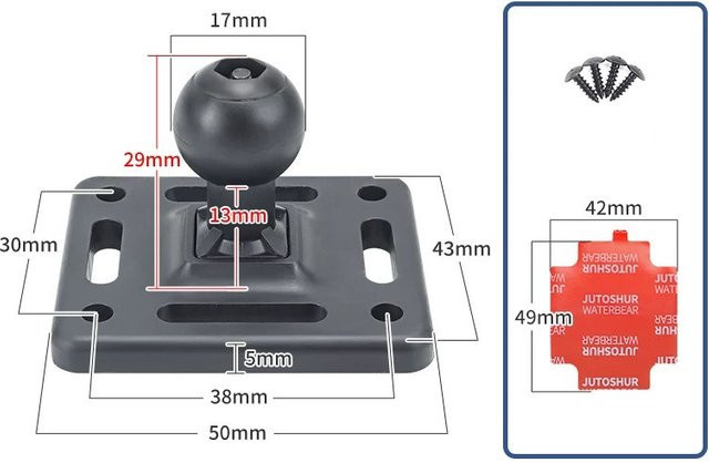 Sticky Base Aad Schraubbefestigung mit 17 mm Kugelhalterung und quadratischem Montagesockel in Schwarz für Telefon-GPS-Halterungen und Garmin Zumo oder TomTom - Bild 1