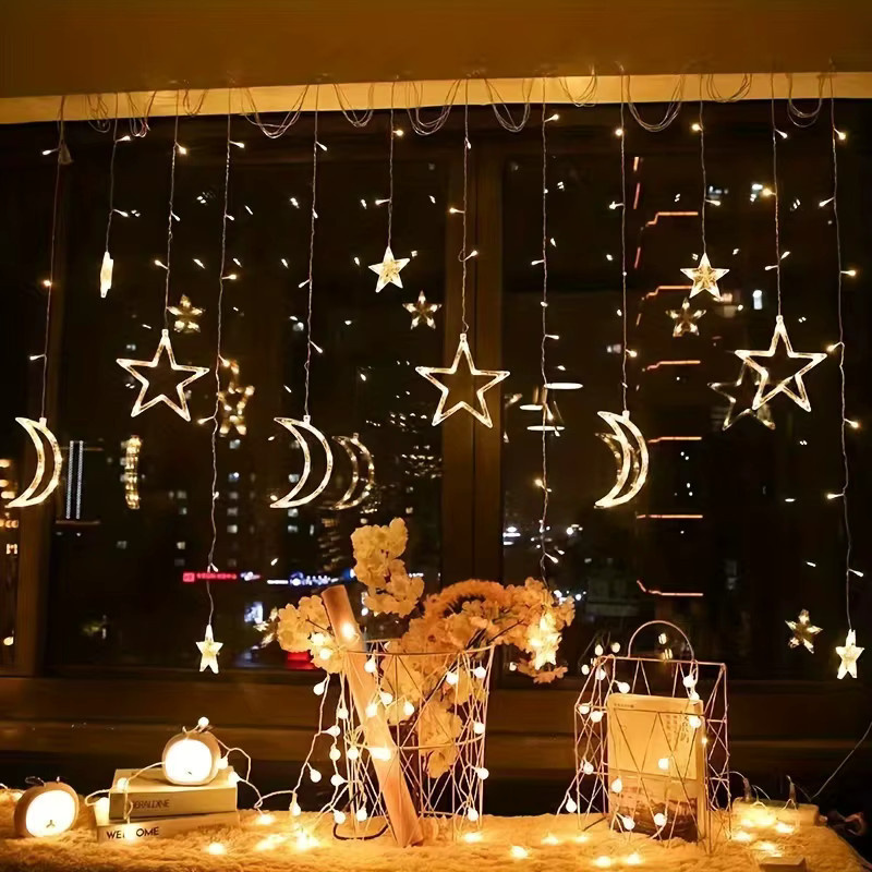 LED Eiszapfen Lichterkette mit Stern und Mond in Warmweiß, 300 cm Länge für Dekoration bei Hochzeiten, Partys oder im Zimmer - Bild 3
