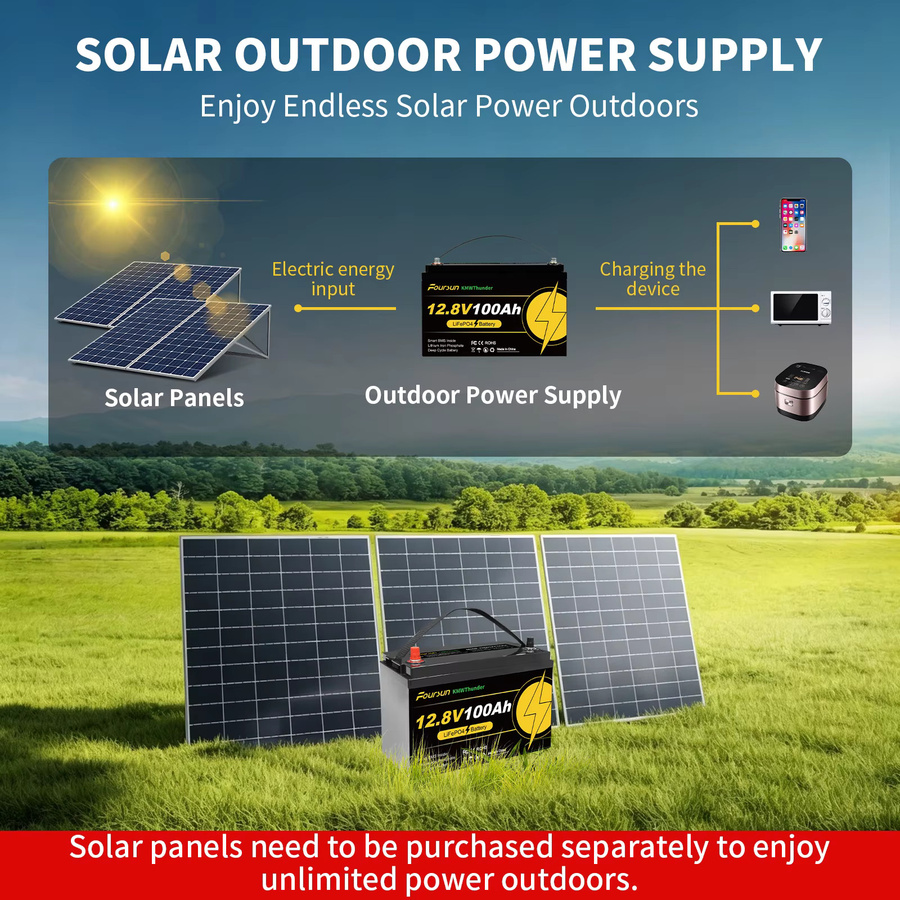 Foursun LiFePO4 Batterie 12V mit Niedertemperatur-BMS-Schutz in Schwarz für Wohnmobil, Solar und Camping - Bild 3