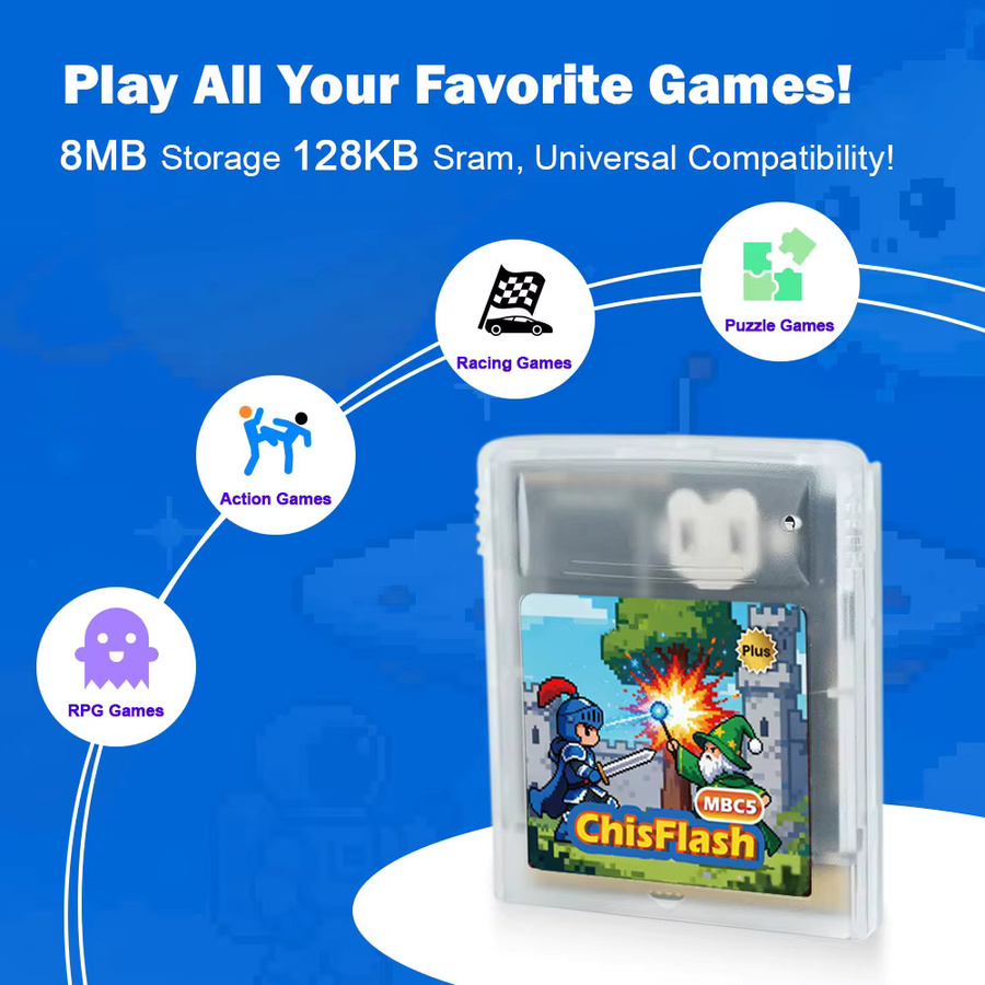 ChisFlash GBC/GB MBC5-Patrone mit 8 MB Speicher und 128 KB SRAM für Gameboy und Gameboy Advance in Weiß - Bild 3