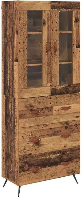 vidaXL Highboard-Schrank Set aus Altholz in Braun mit Glastüren und Regalen, 2-teilig, rustikal - Bild 1