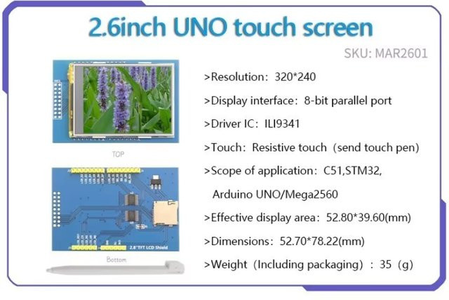 SZFYDOSH 2,6 Zoll TFT LCD Farb-Touchscreen-Modul mit 320 x 240 Pixeln für Arduino UNO und Mega2560 Boards - Bild 1