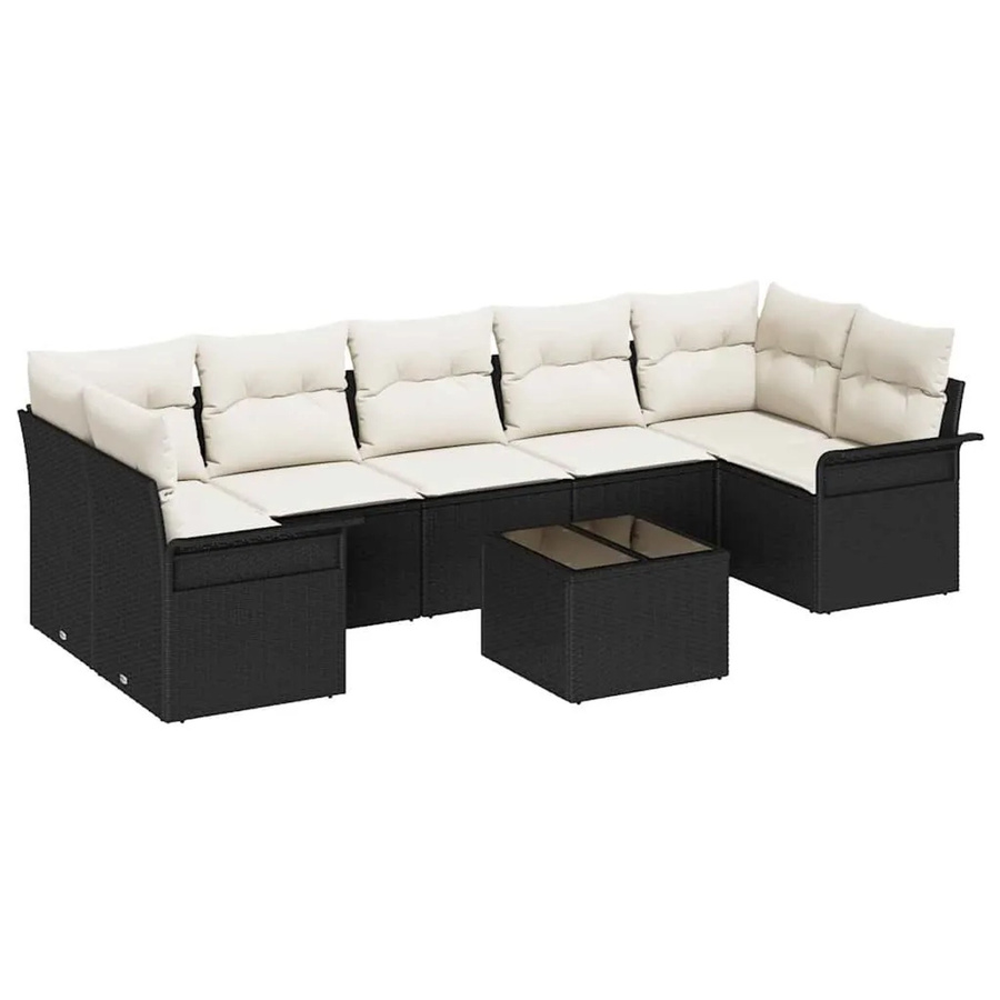 vidaXL 8-teiliges Gartensofa Set aus Polyrattan in Schwarz mit beigefarbenen Kissen und Couchtisch für Garten, Terrasse oder Balkon - Bild 2