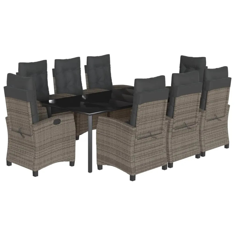 vidaXL 9-teilige Garten-Essgruppe aus Poly Rattan in Grau mit Kissen und Glastisch - Bild 2