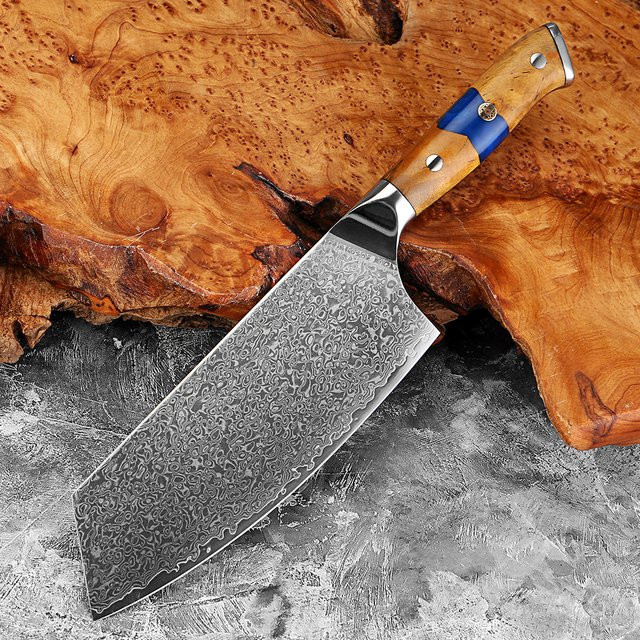 Xituo Japanisches Hackmesser aus Damaststahl mit farbigem Holz- und Harzgriff, 19,05 cm - Bild 1
