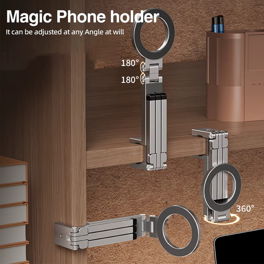 FONKEN Magnetischer faltbarer Telefonstativhalter mit 360-Grad-Drehung für iPhone und MagSafe, Grau/Silber - Bild 3