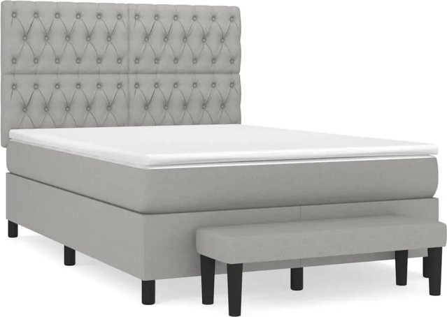 vidaXL Boxspringbett mit Matratze Hybrid-Design in Grau und Weiß, B/T/H: 140 x 190 x 50 cm - Bild 1