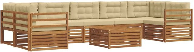 vidaXL Outdoor-Sofagarnitur 8-teilig aus massivem Akazienholz in Natur und Beige mit L-Form und Kissen - Bild 1