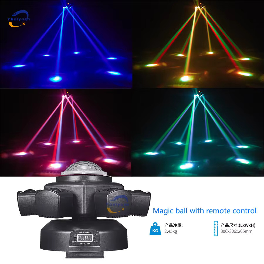 Ybeiyuan Sechs-Arm LED Magic Ball Moving Head Effektlicht mit Fernbedienung und DMX512, Multicolour, Schwarz - Bild 5