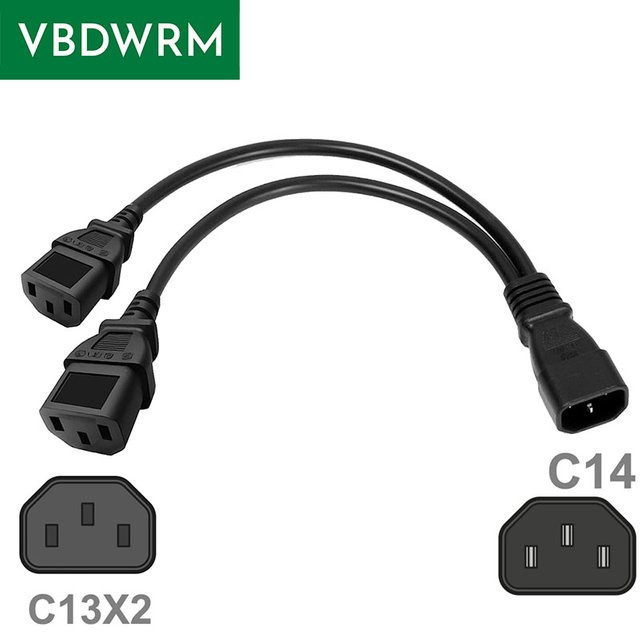 VBDWRM AC-Strom-Y-Splitterkabel in Schwarz mit IEC 320 C14 Stecker auf Dual C13 Buchse für PC-Netzteile und Monitore - Bild 1