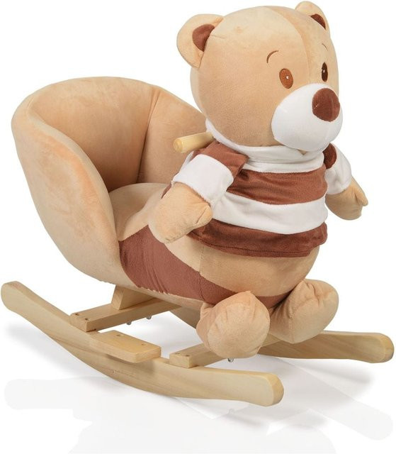 Moni Plüsch Schaukeltier Bär in Braun mit Holzhandgriffen für Kinder ab 12 Monaten - Bild 1