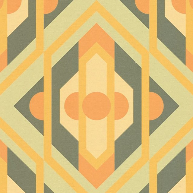PROFHOME Retro Tapete Geometrisch in Grün, Gelb, Orange und Ocker-Braun, Vlies-Tapete, 0,53 m x 8,50 m - Bild 1