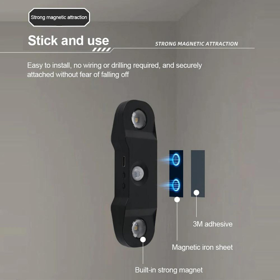 Meiteai-Home RGB LED Nachtlicht mit Bewegungssensor und Fernbedienung, wiederaufladbares magnetisches Licht für Schlafzimmer, Flur und Eingangsbereich, Schwarz-Weiss - Bild 2