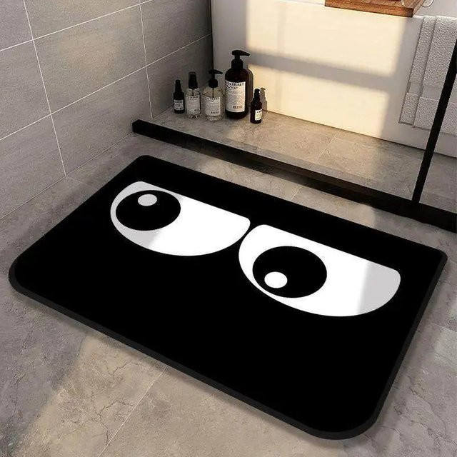 VIKAMA Cartoon Big Eyes Teppich in Schwarz als trendige Bodenmatte für dein Zuhause oder Badezimmer - Bild 1