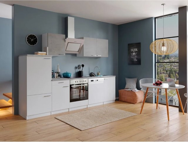 Respekta Economy Küchenzeile KB280WWBSC in Weiß mit Beton-Optik, Breite: 280 cm - Bild 1