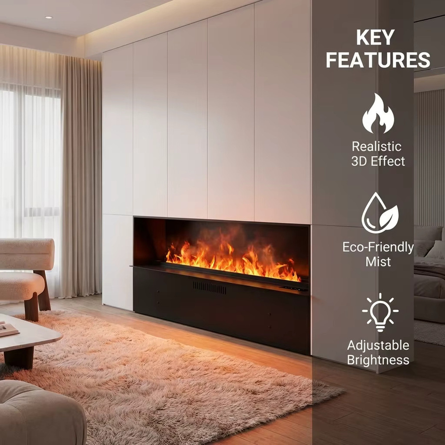 AFLYEVER Elektrischer 3D-Dampfkamin mit farbigen Dampfflammen als Aroma Diffuser in Schwarz, modern und rechteckig - Bild 2