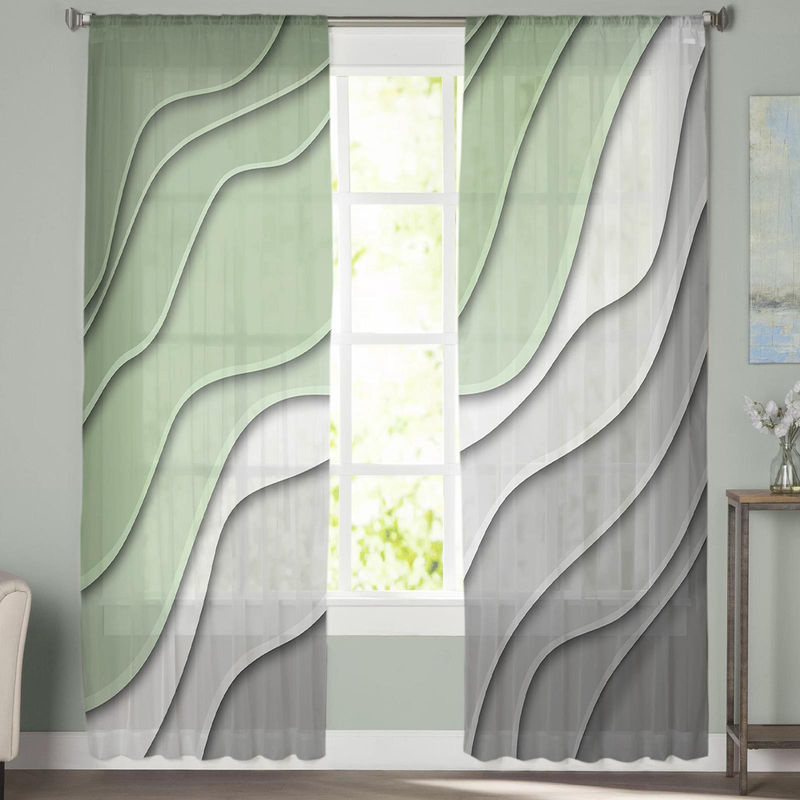 Super Six Transparente Voile Vorhänge in Salbeigrün und Grau mit Farbverlauf, B: 135 cm, H: 114 cm - Bild 4