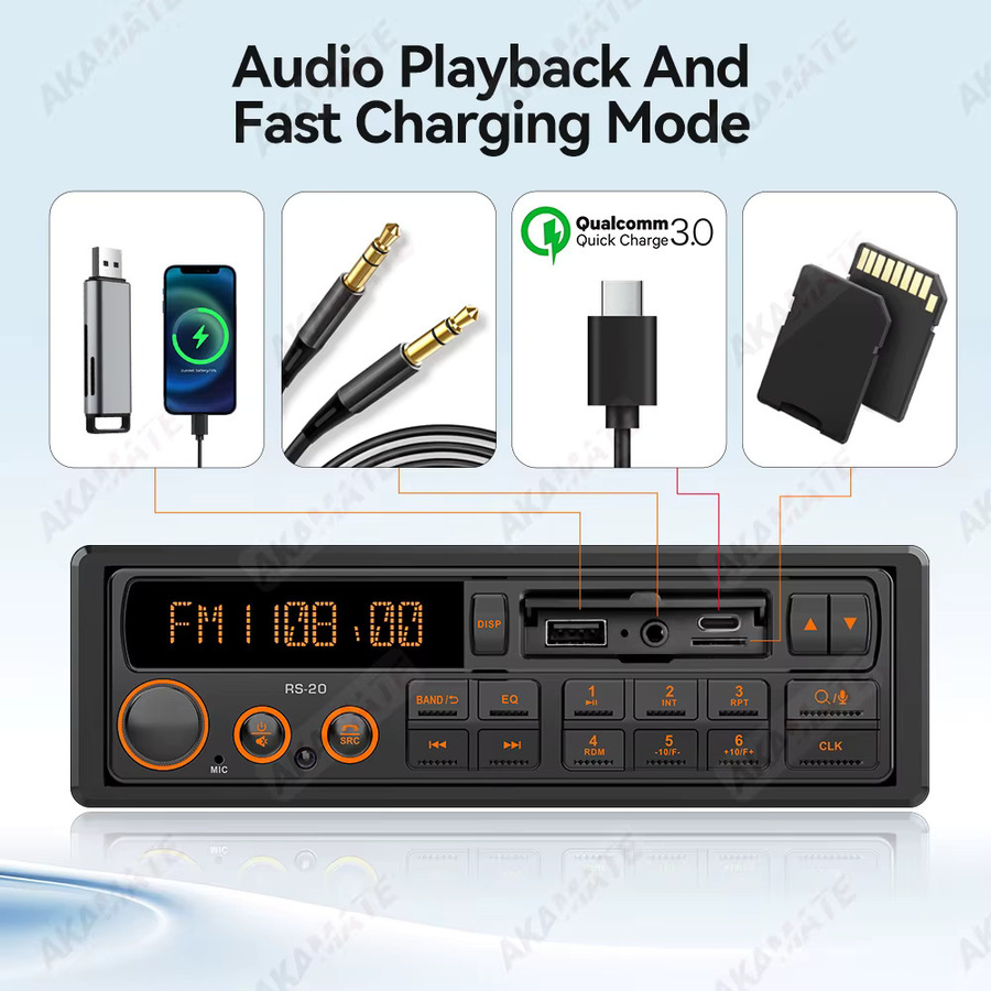 AKAMATE Retro-Stil Autoradio mit Bluetooth, AUX, FM/AM/RDS, USB und Sprachsteuerung in Schwarz - Bild 5