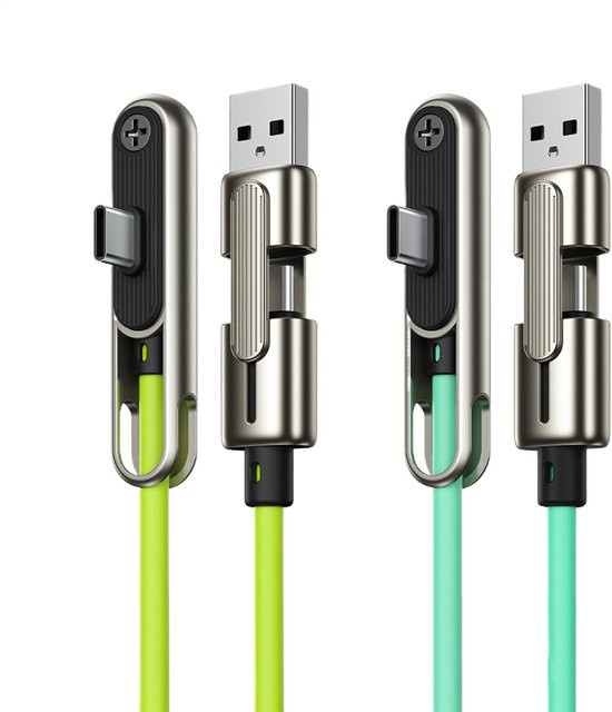240W USB-A auf USB-C Doppelkopf-Schnellladekabel mit integrierter Telefonhalterung in Grün - Bild 1