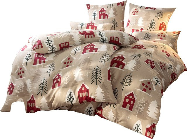 Wäschepur Bettwäsche mit Reißverschluss aus 100% Baumwolle in Beige oder Rot, B/H: 135 x 200 cm - Bild 1