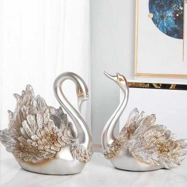 Aimo Schwan Ornament Paar in Silber als moderne Wohndekoration aus Kunstharz und Metall - Bild 1