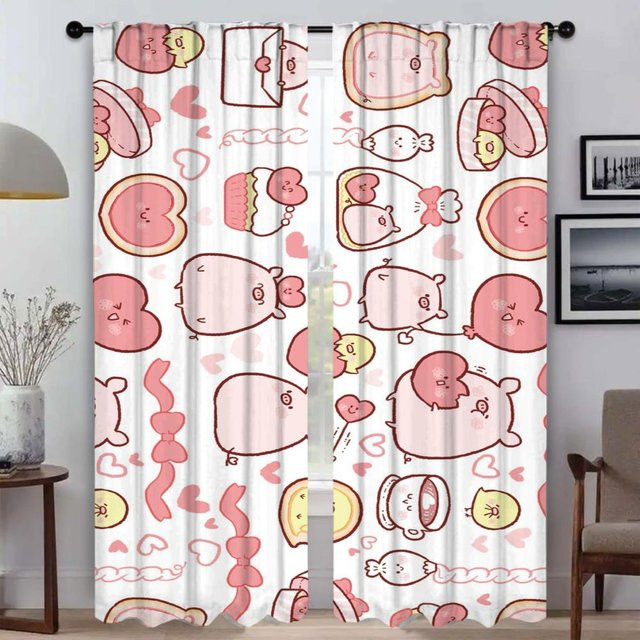 Elegante Tüll-Raumvorhänge mit Schwein-Motiv in Rosa, 2 Stück, Breite: 50 cm, Höhe: 70 cm - Bild 1