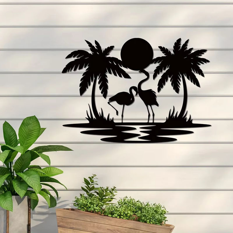 Hello young Wanddekoration aus Metall mit Flamingo, Palme und Sonnenuntergang in Schwarz - Bild 6