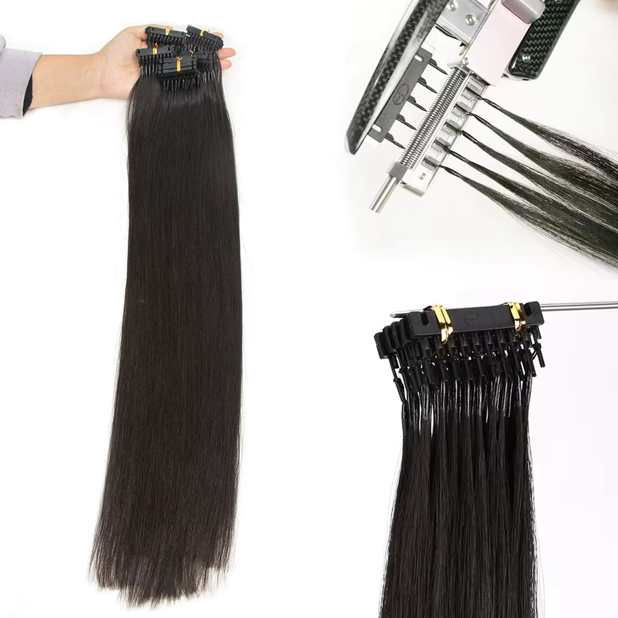 Boymia 6D Haarverlängerungen Echthaar Remy Micro Tiny Straight, Unisex - Bild 2